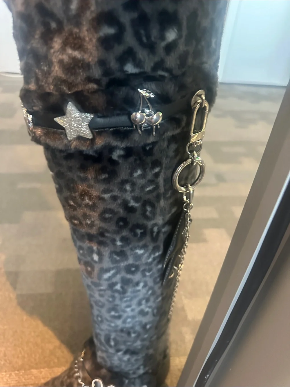 CROCS s Black Leopard Faux-Fur Tall Boots with Silver Charms